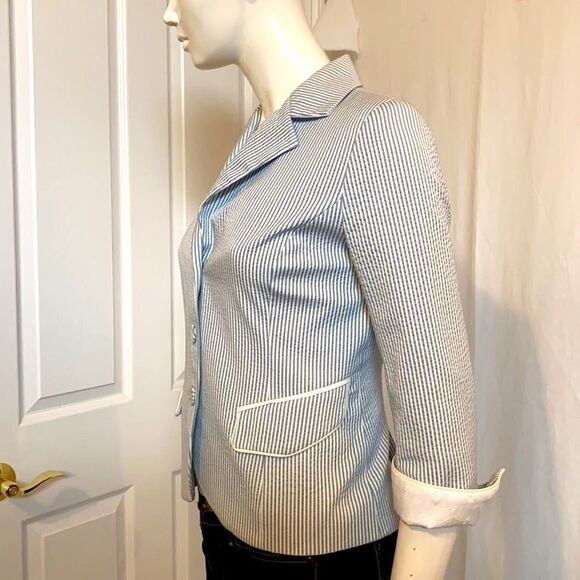 Pink Tartan Blue and White Seersucker Blazer  Jacket Size 2 EUC Summer c… - Picture 5 of 10